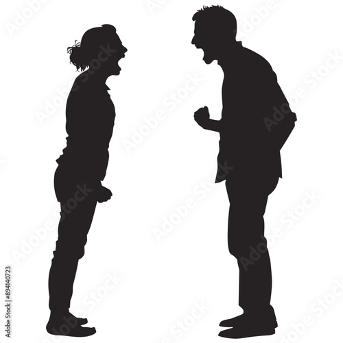 Silhouette of couple arguing, relationship conflict, disagreement, communication breakdown