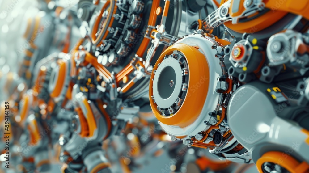 Fototapeta premium Futuristic robot parts assembling themselves in mid-air