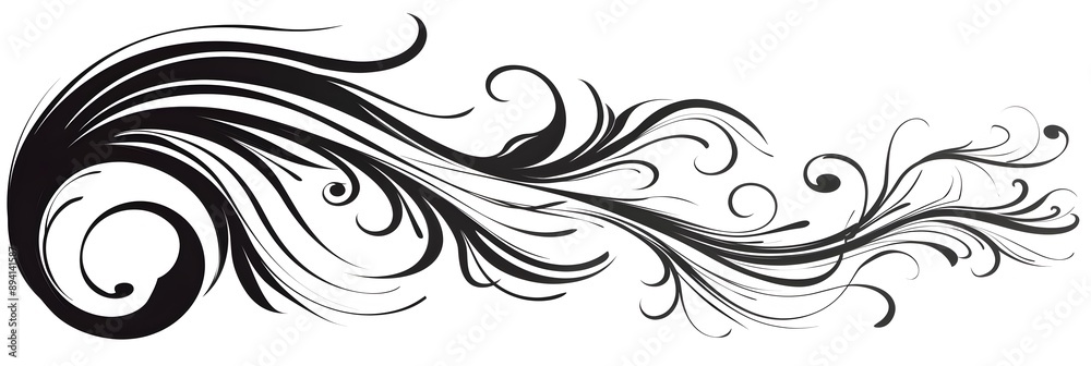 Stylish Minimalist Swirl Doodle on Plain White Background Stylish Minimalist Swirl Doodle on Plain White Background