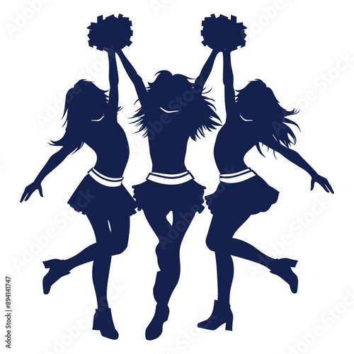 Silhouette of three cheerleaders with pom-poms