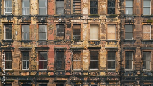 A single slim tenement structure in Glasgow Scotland with space for text