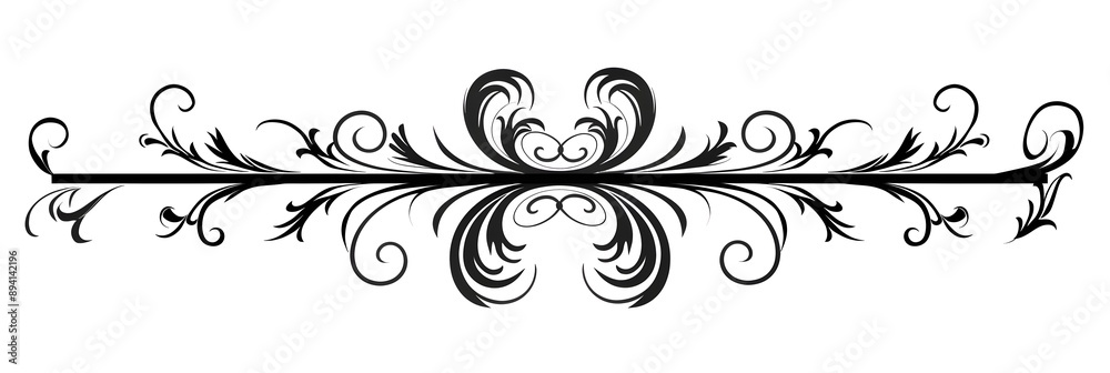 Decorative Curly Horizontal Scroll in Black Style with Small Swirls on Ends