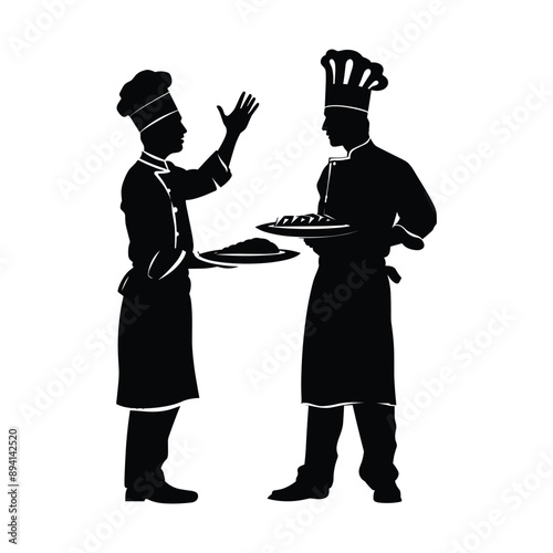Two Chefs Silhouettes Discussing Food, Restaurant, Cooking, Kitchen
