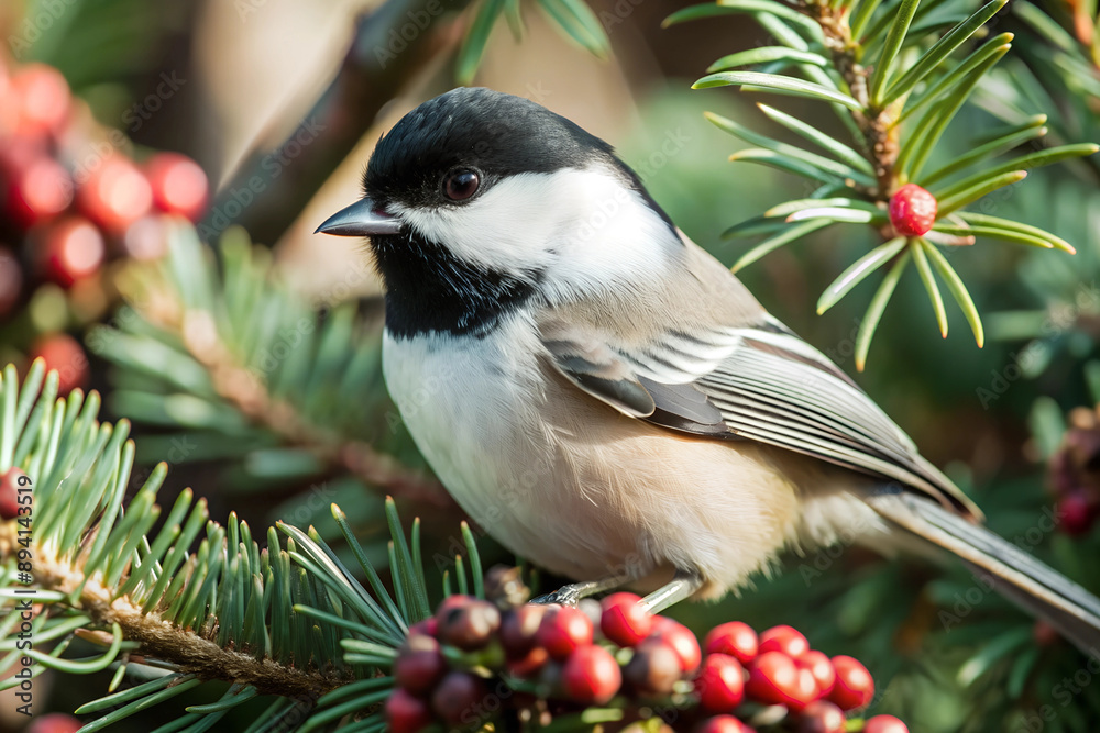 Obraz premium Lifestyle of Black-capped Chickadee in nature background
