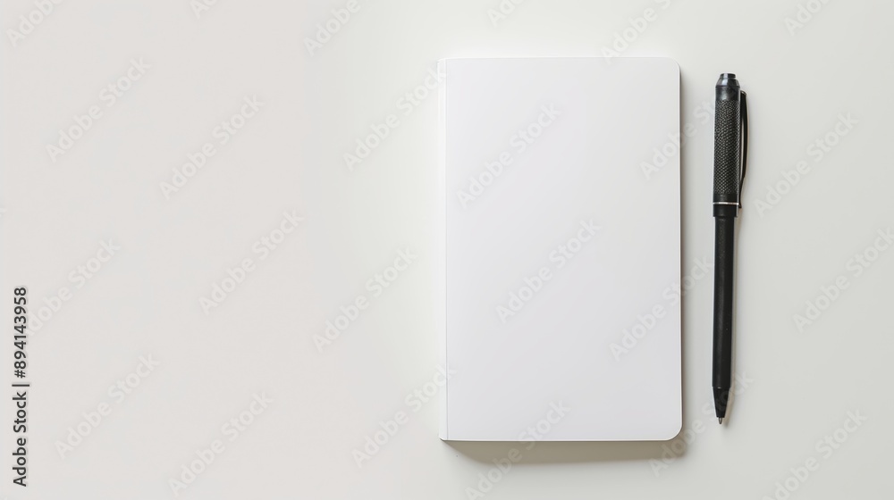 An Empty Notebook with a Black Pen Placed on a Minimalistic White Desk An Empty Notebook with a Black Pen Placed on a Minimalistic White Desk
