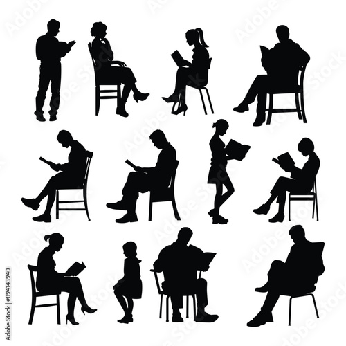 Silhouettes of People Reading Books,  Education, Knowledge, Learning