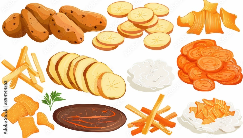 Potato and Carrot Chips, Fries, and Slices Illustration Potato and Carrot Chips, Fries, and Slices Illustration