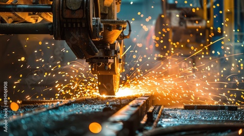 High Precision Cutting Machine with Flying Sparks in Action