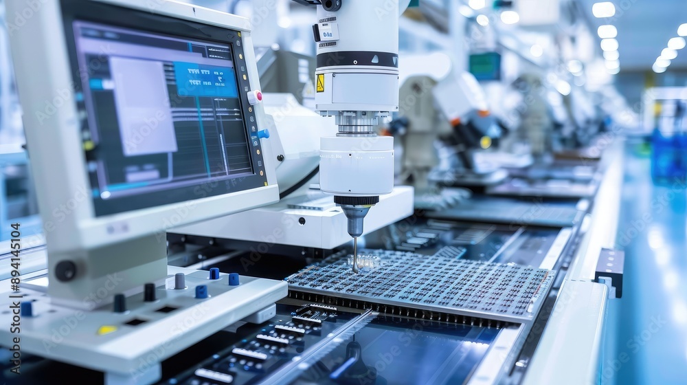 High-Tech Automated Manufacturing Assembly Line in Operation High-Tech Automated Manufacturing Assembly Line in Operation