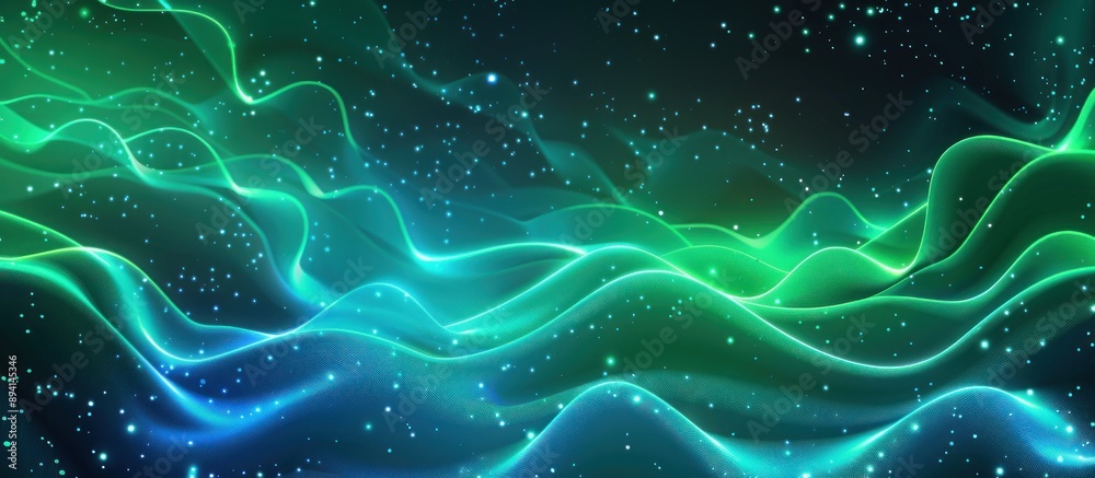 Abstract Green and Blue Waves with Glowing Particles