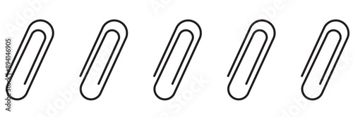 Paper clip icon. Vector set of office file attachment chain link. Flat outline symbol of stationery page binder. Symbol of school note document fastener. Logo sign of e mail connect button.