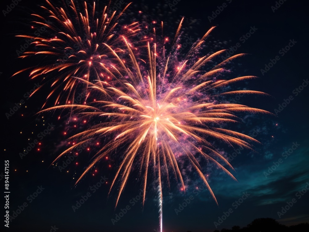 Fototapeta premium fireworks in sky isolated on night background