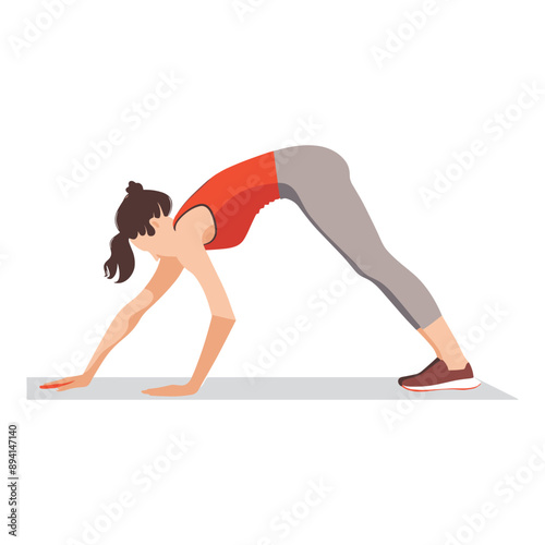 Woman doing cat cow pose yoga exercise on mat