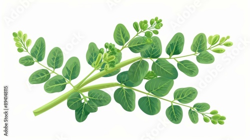 A detailed digital painting showcasing the Boswellia serrata plant, highlighting its unique leaves and structure against a clean white backdrop. photo