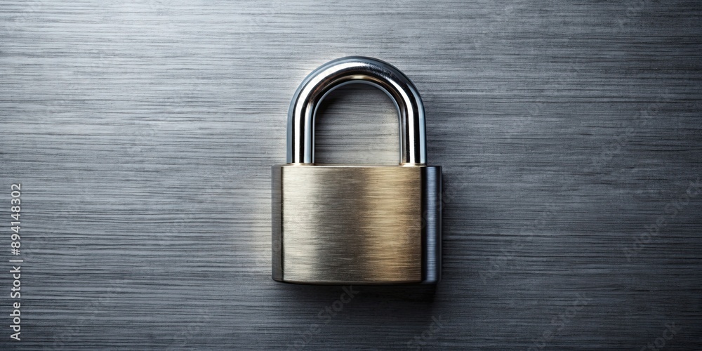 Fototapeta premium Shiny steel lock on a metal surface , metal, electric, metallic texture, chromium, alloy, gold, steel, lock, security