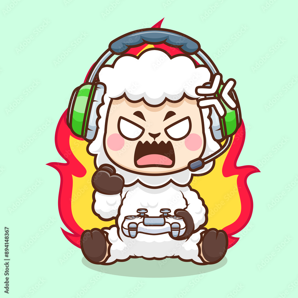 Cute Angry Sheep Gaming Cartoon Vector Icon Illustration Cute Angry Sheep Gaming Cartoon Vector Icon Illustration