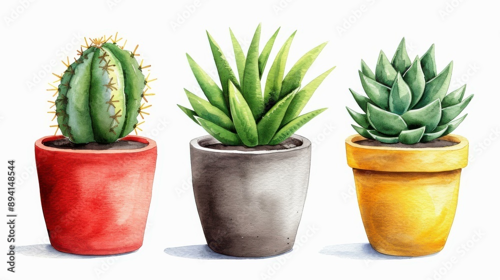 Delicate handdrawn cacti, palms, and agaves in vibrant watercolors, set against a clean white backdrop for a fresh look. Delicate handdrawn cacti, palms, and agaves in vibrant watercolors, set against a clean white backdrop for a fresh look.