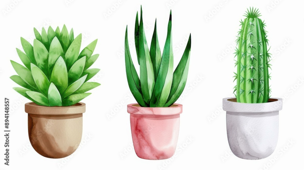 Delicate handdrawn cacti, palms, and agaves in vibrant watercolors, set against a clean white backdrop for a fresh look. Delicate handdrawn cacti, palms, and agaves in vibrant watercolors, set against a clean white backdrop for a fresh look.