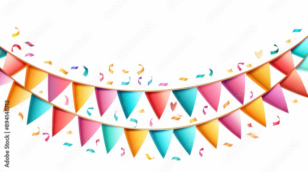 Obraz premium Bright and festive garland with colorful flags, perfect for birthday parties, festivals, or any cheerful celebration.