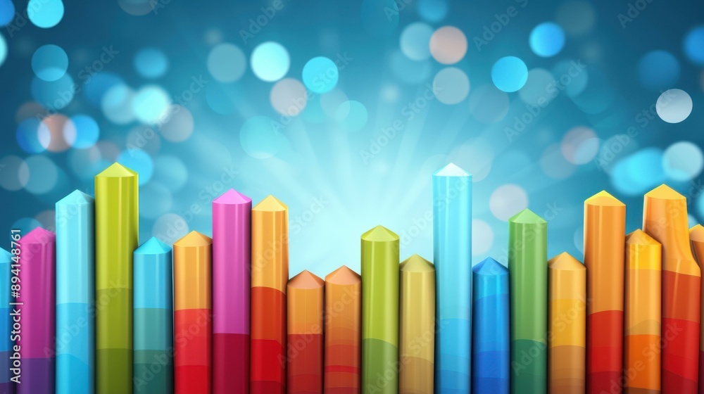 Colorful cartoon business chart on a blue backdrop, perfect for conveying data in a fun and engaging way. Bright and informative. Colorful cartoon business chart on a blue backdrop, perfect for conveying data in a fun and engaging way. Bright and informative.