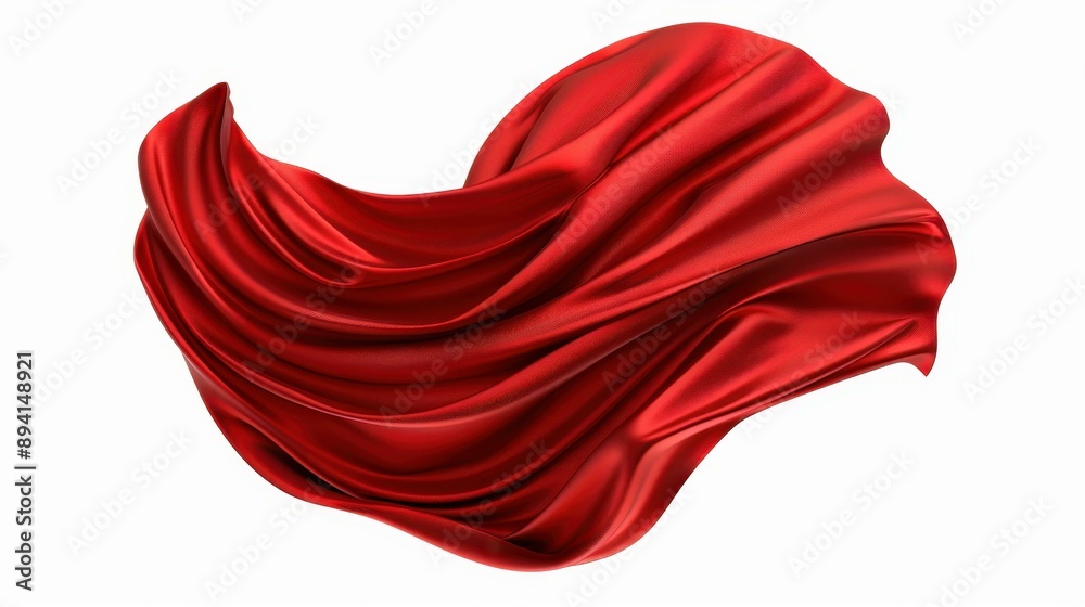 Fototapeta premium A stunning display of dynamic red silk fabric swirling gracefully in the wind, set against a crisp white backdrop.