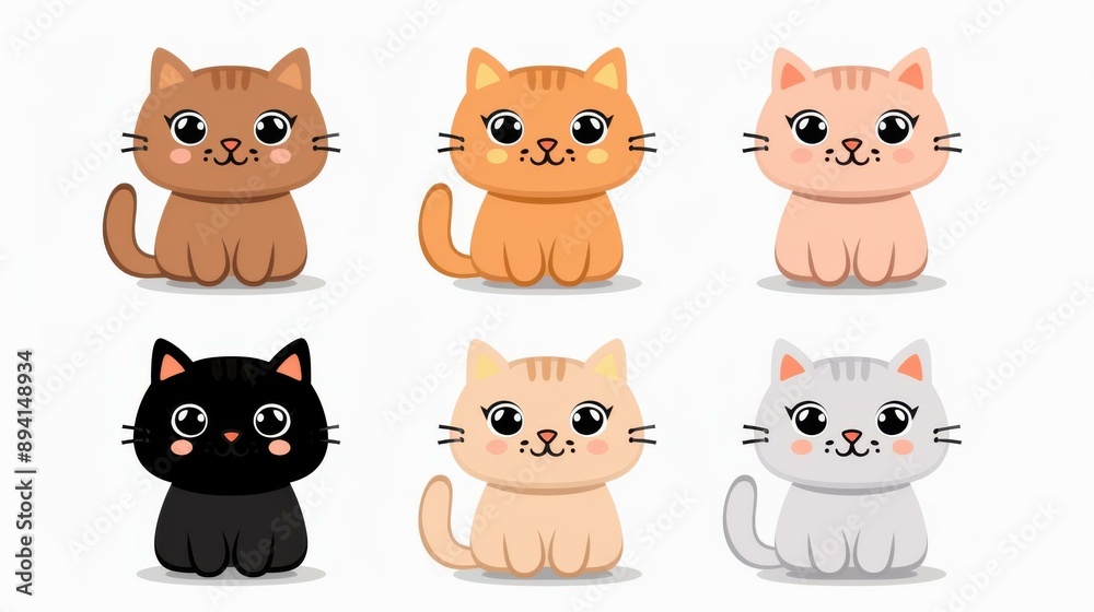 A delightful set of cute kawaii kittens, each showcasing different emotions in pastel colors. Perfect for cat lovers A delightful set of cute kawaii kittens, each showcasing different emotions in pastel colors. Perfect for cat lovers