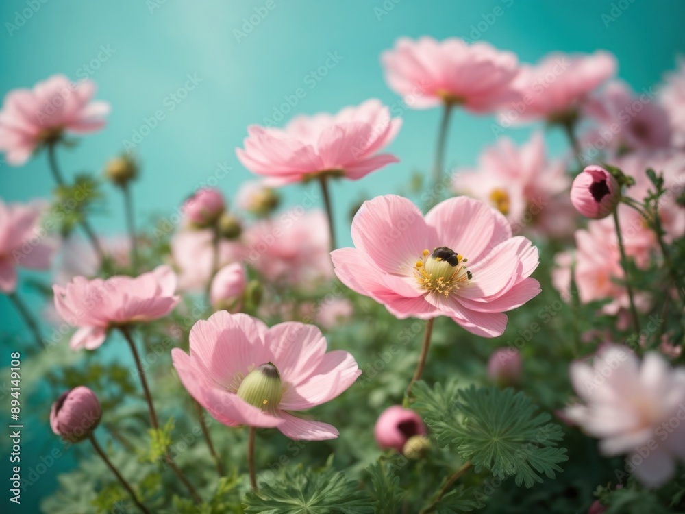 Gently pink flowers of anemones outdoors in summer Gently pink flowers of anemones outdoors in summer