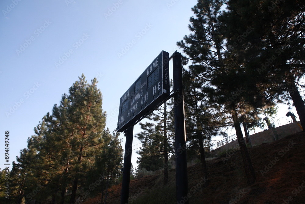 Baseball scoreboard at recreational sports field Baseball scoreboard at recreational sports field