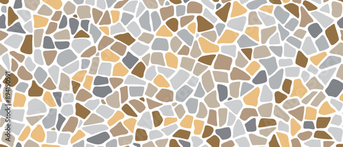 Mosaic pebble stone pattern background of ceramic fragments, vector tile. Mosaic pattern background of broken pebbles or ceramic cobblestone pieces with soft edges for Terrazzo tile pavement pattern