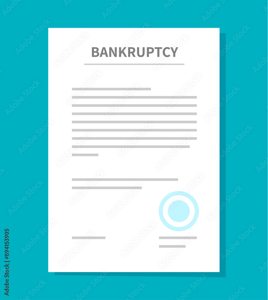 Bankruptcy attorney or lawyer. Vector law legal paper document about filing bankruptcy, legal status of failed business company and personal insolvency with seal and text, financial crisis concept Bankruptcy attorney or lawyer. Vector law legal paper document about filing bankruptcy, legal status of failed business company and personal insolvency with seal and text, financial crisis concept
