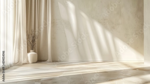 Minimalist Interior with Sunlight Streaming Through Sheer Curtains