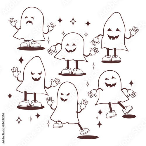 set of halloween monsters, spooky groovi ghosts, scary halloween , horror doodle
