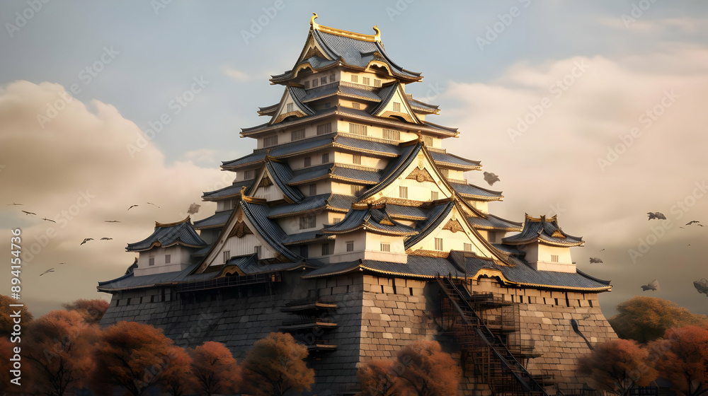 Majestic Japanese Castle at Sunset Majestic Japanese Castle at Sunset