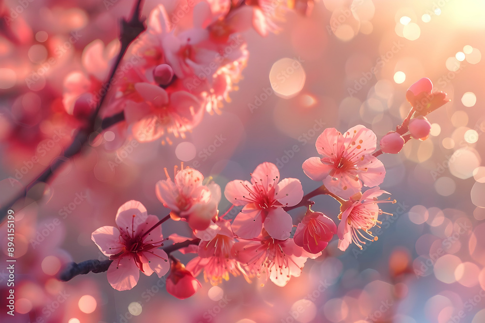 Pink Cherry Blossoms in Soft Sunlight Pink Cherry Blossoms in Soft Sunlight