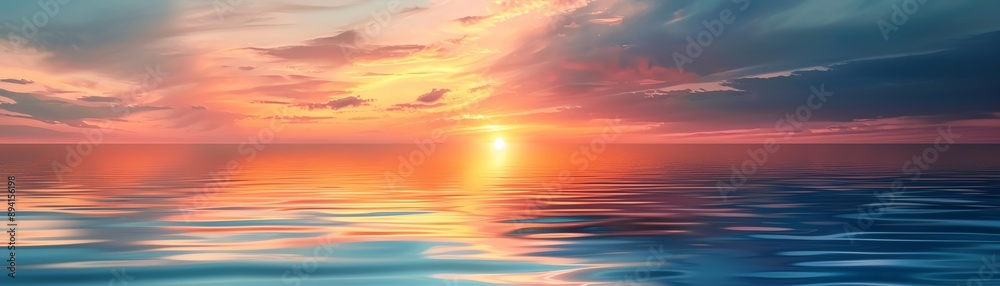 Sunset reflecting on calm sea, isolated on white background, highresolution, summer evening concept, warm and serene, detailed and vibrant colors Sunset reflecting on calm sea, isolated on white background, highresolution, summer evening concept, warm and serene, detailed and vibrant colors
