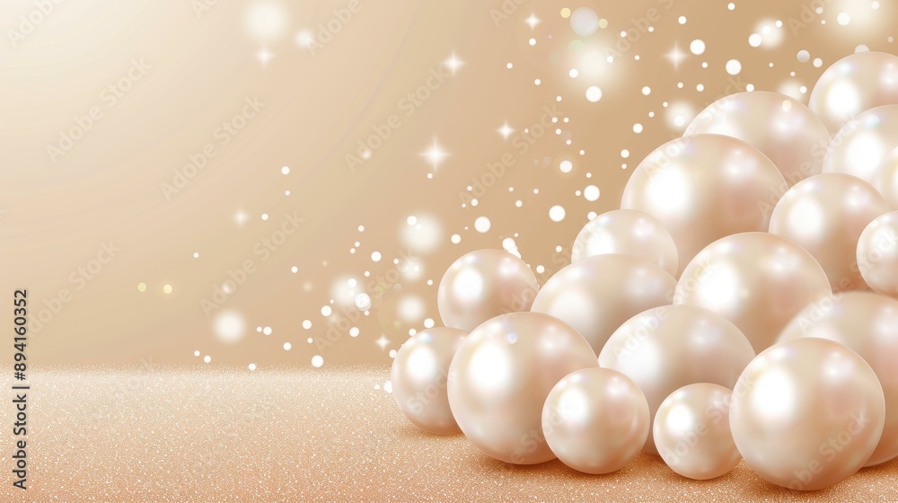 Elegant pearl group with shiny, sparkly background and copy space. White pearls with gold on motion backdrop. Elegant pearl group with shiny, sparkly background and copy space. White pearls with gold on motion backdrop.