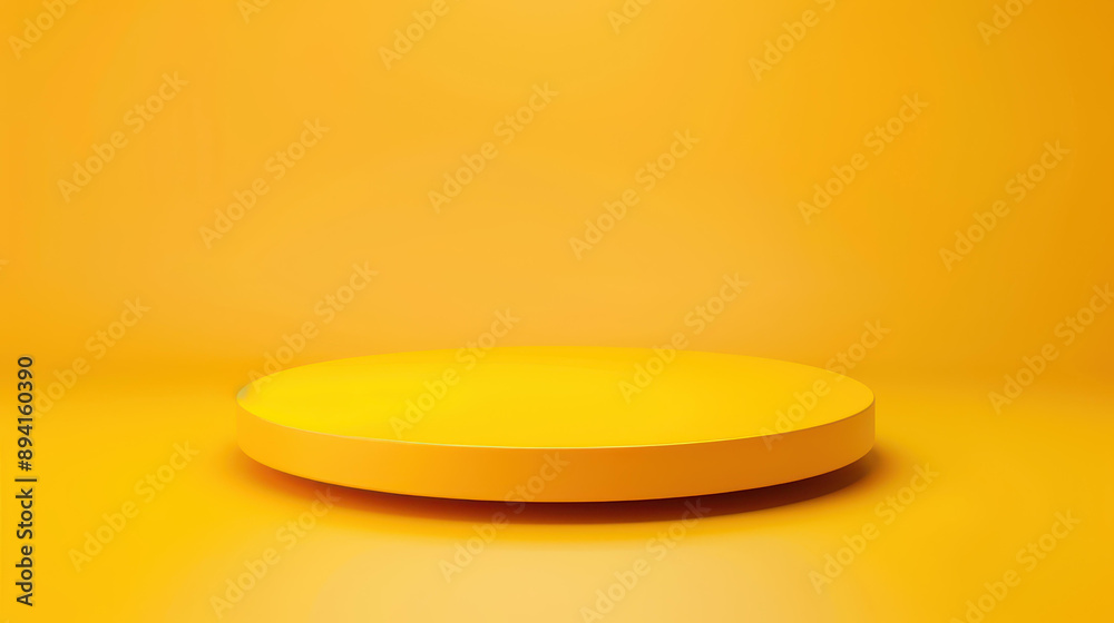 Vibrant 3D yellow podium for product presentations in a modern studio setting. Vibrant 3D yellow podium for product presentations in a modern studio setting.