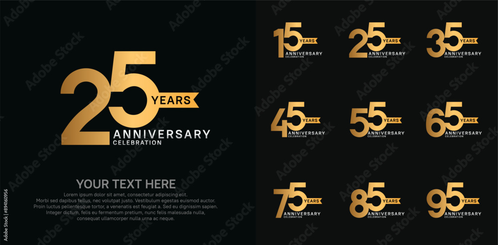anniversary set, golden and silver color with ribbon for celebration event anniversary set, golden and silver color with ribbon for celebration event