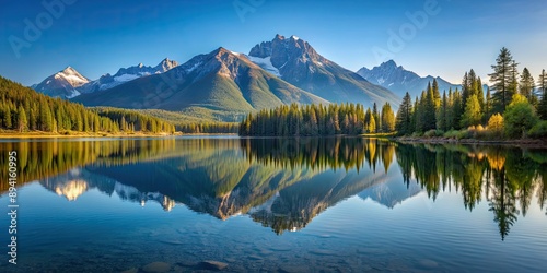 Mountain Serenity Reflective Lake Vista, mountains, lake, serene, peaceful, tranquil, reflection, water, nature, landscape, calm