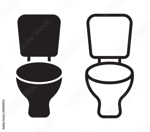 Toilet icon set in feel and outline, restroom toilet seat flat icon for apps and websites