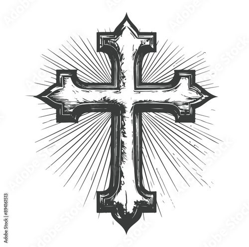 handdrawn detailed cross christianity symbol isolated on white ,generative ai