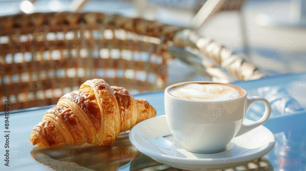 Cappuccino and Croissant on a Sunny Day Cappuccino and Croissant on a Sunny Day