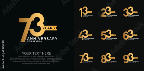 anniversary set, golden and silver color with ribbon for celebration event