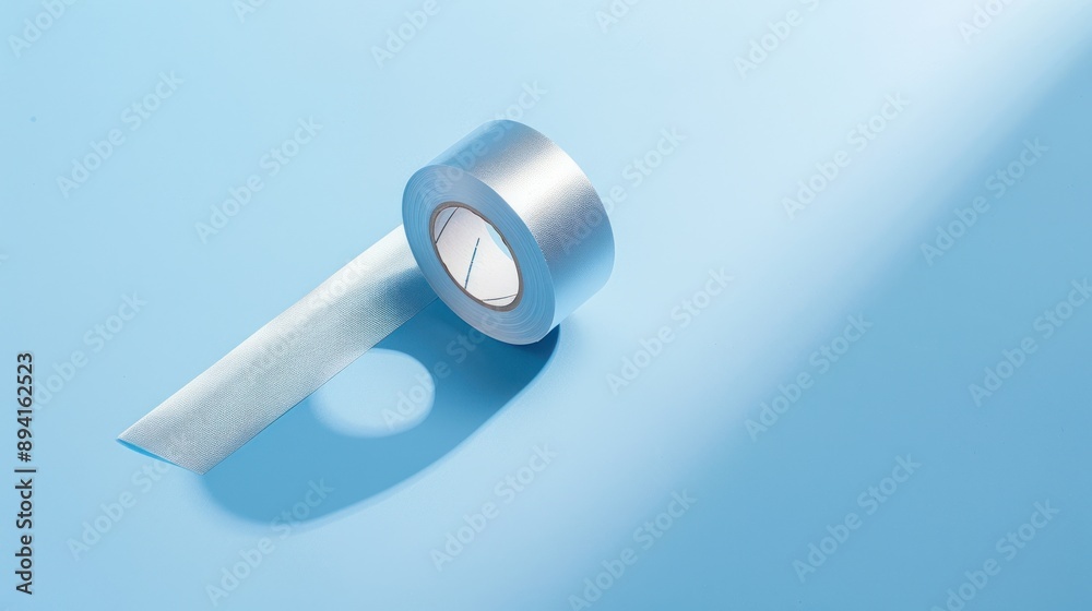 Silver Duct Tape on Blue Background Silver Duct Tape on Blue Background