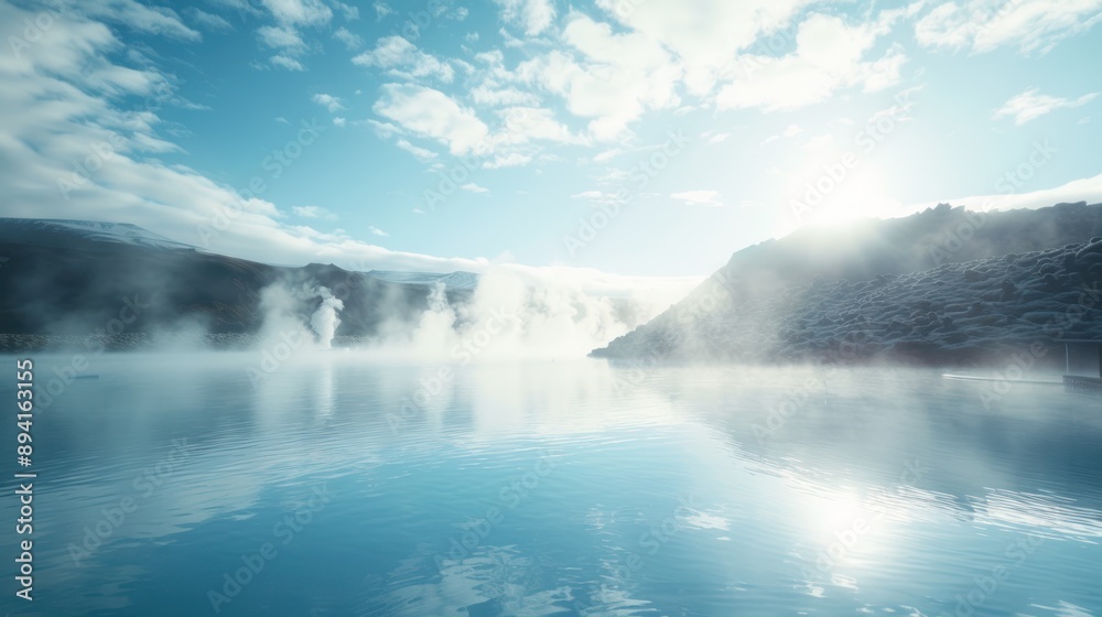 Obraz premium Serene Icelandic Lagoon with Misty Mountains
