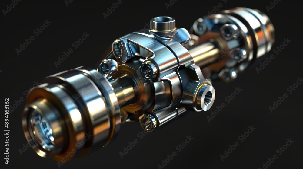3D illustration of an internal combustion engine's piston and connecting rod against a black background. Depicts concepts of car technology, repair, and engine components. 3D illustration of an internal combustion engine's piston and connecting rod against a black background. Depicts concepts of car technology, repair, and engine components.