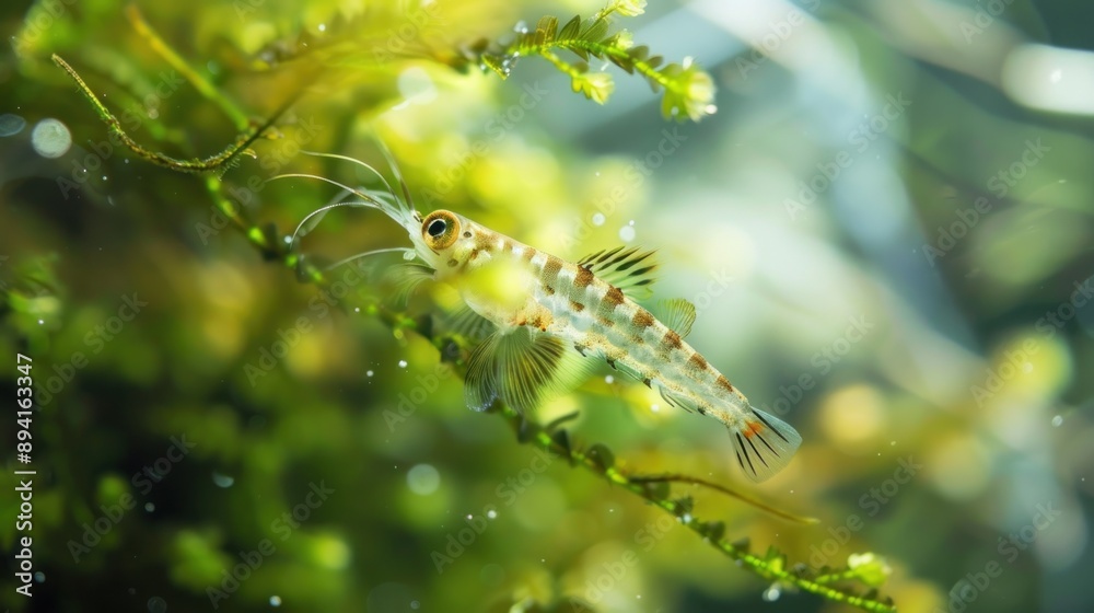 Fototapeta premium A Tiny Fish Swims Among Green Plants