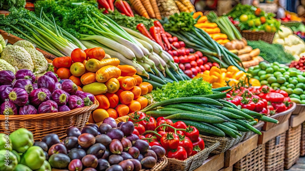 Fresh vegetables lined up for sale at a market , produce, organic, healthy, farm-fresh, colorful, variety, nutrition Fresh vegetables lined up for sale at a market , produce, organic, healthy, farm-fresh, colorful, variety, nutrition