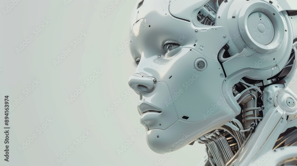 Fototapeta premium Artificial Intelligence Concept - A White Robot with Detailed Facial Features