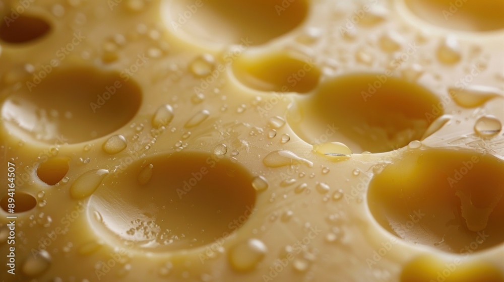 Closeup of Swiss Cheese with Water Droplets Closeup of Swiss Cheese with Water Droplets